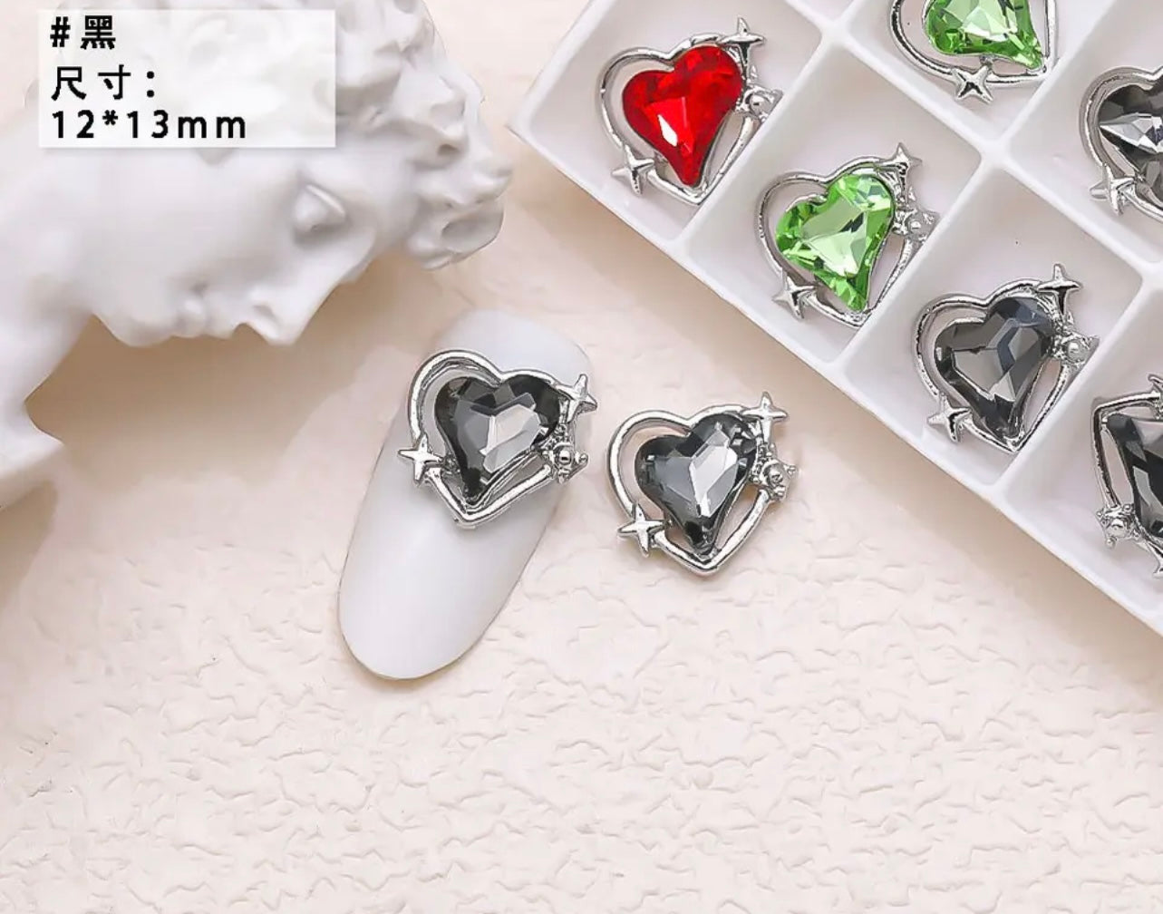 Heart Rhinestone with Silver Outline - Black