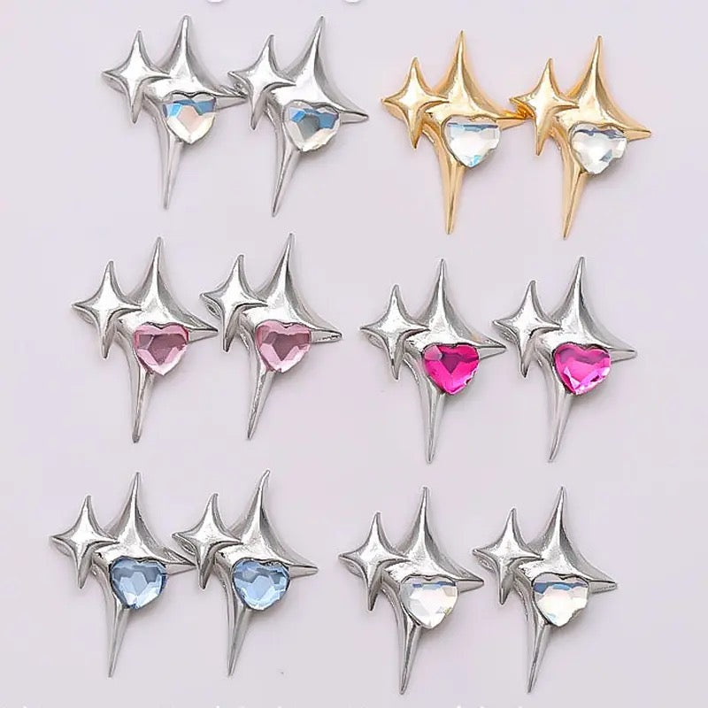 Double Star with Heart Rhinestone