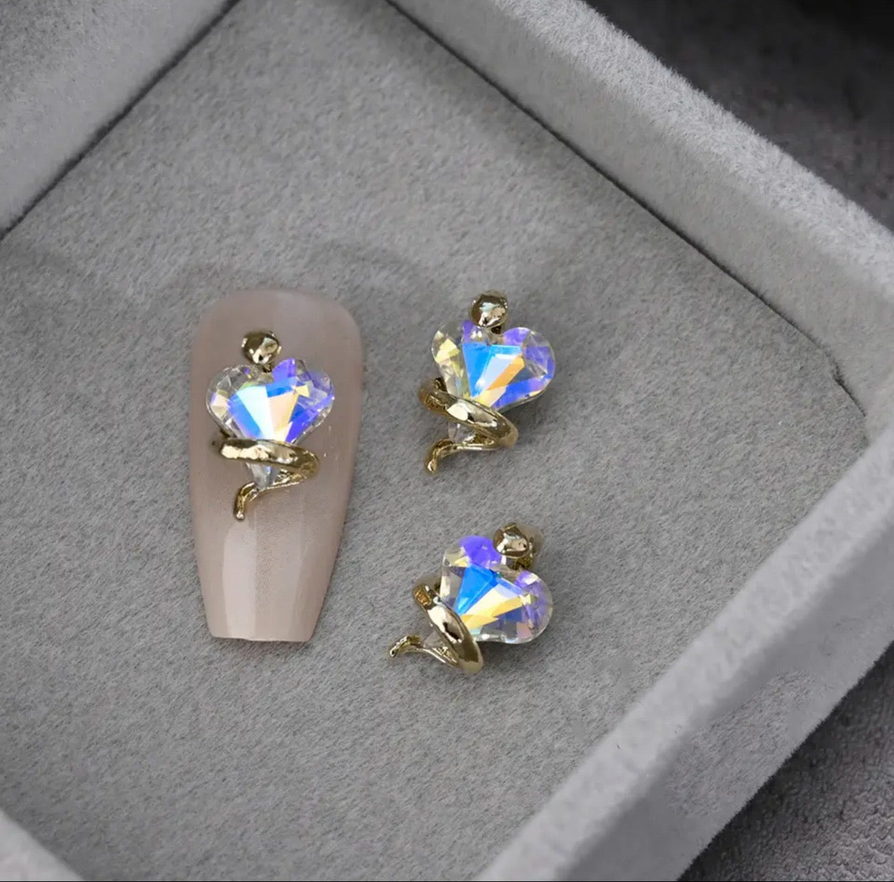 Gold Snakes Hugging Heart - Crystal AB