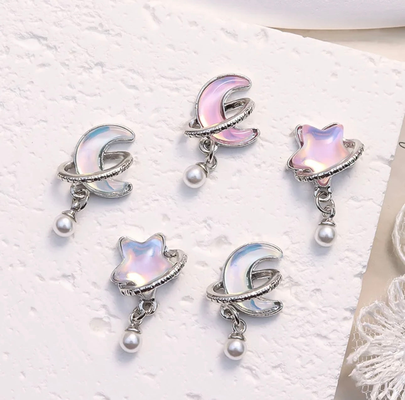 Moon and Star with Pearl Dangle