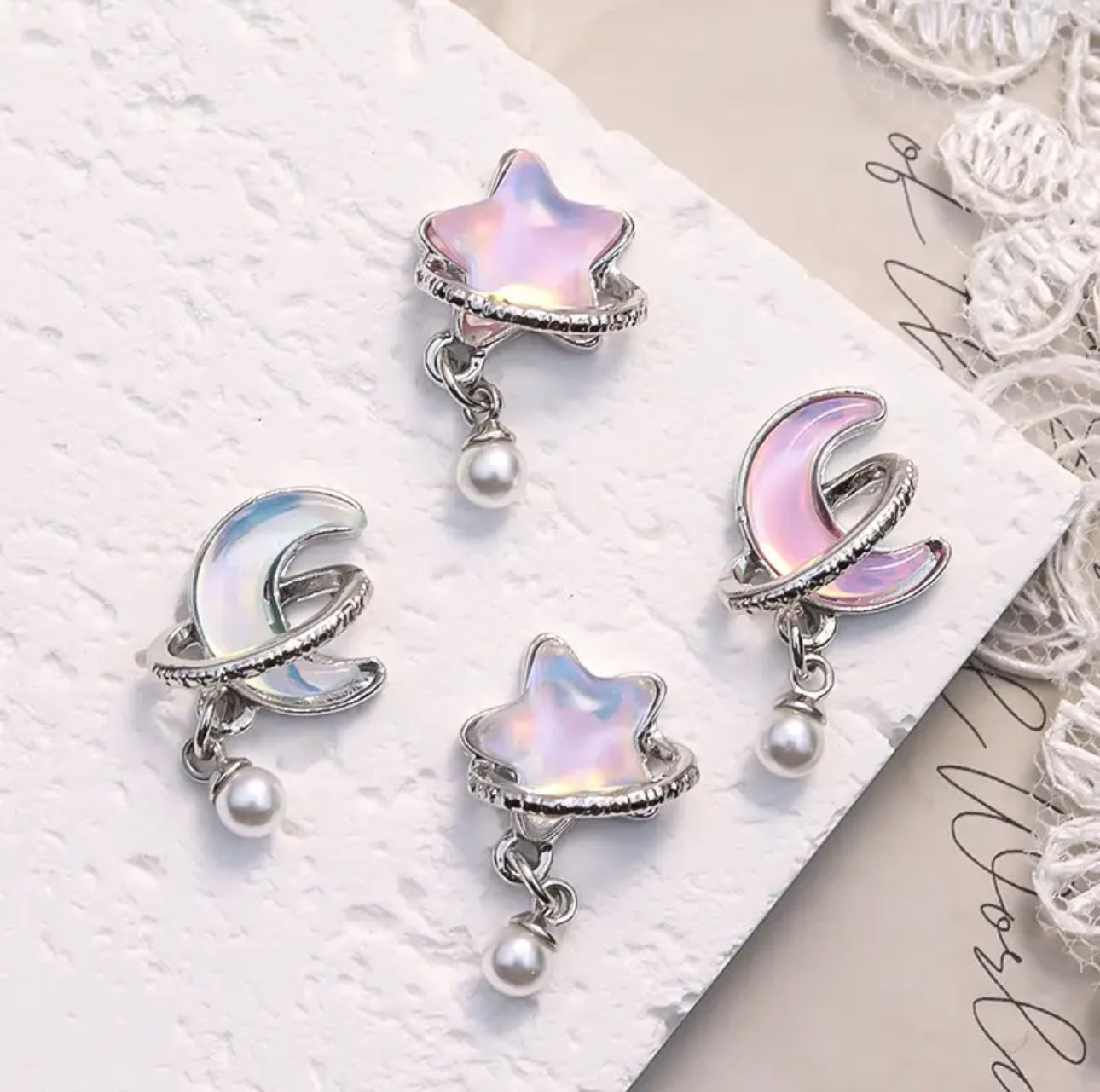 Moon and Star with Pearl Dangle