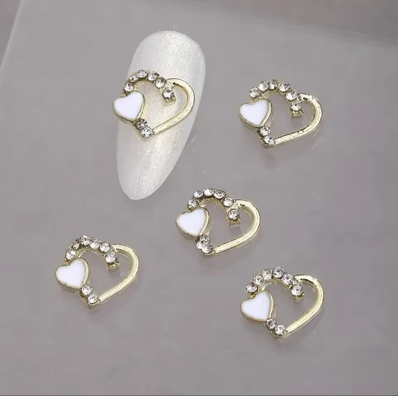 Gold Rhinestone heart with White Heart