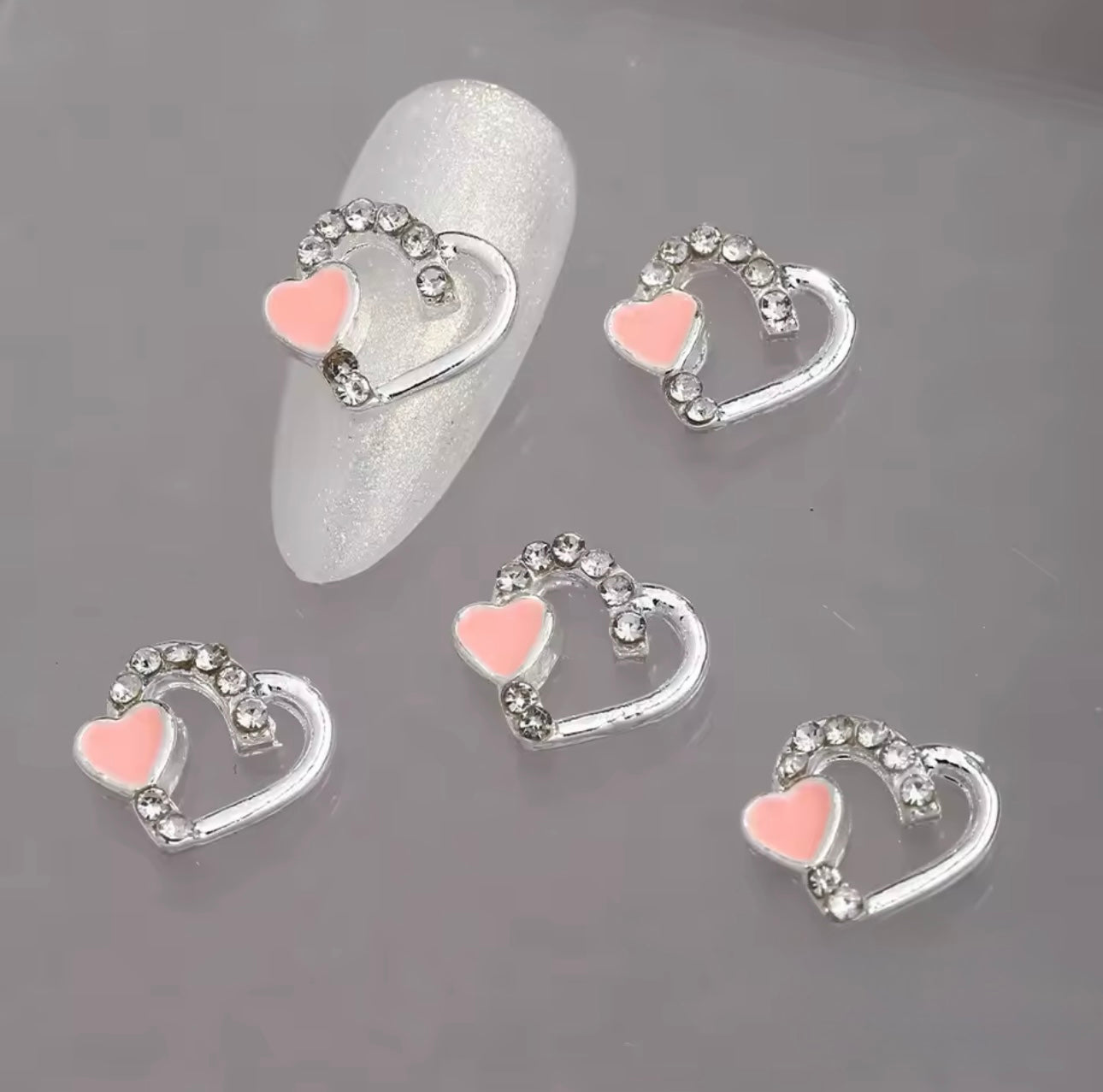 Silver Rhinestone heart with Pink Heart