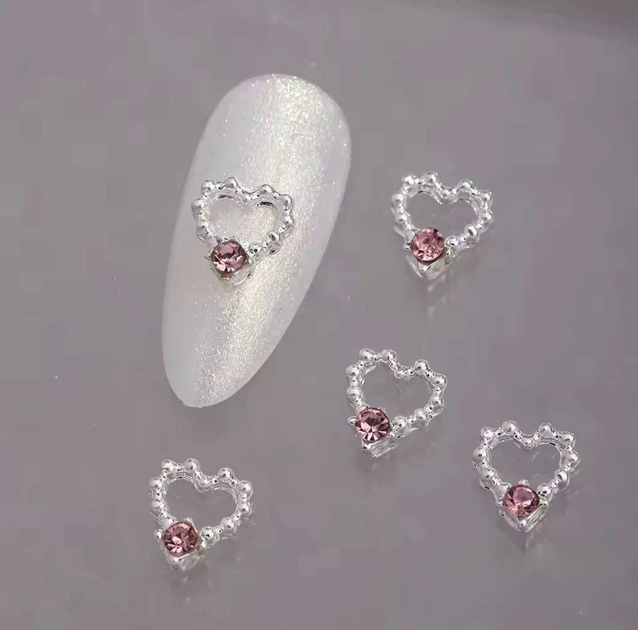 Silver Heart with Pink Rhinestone