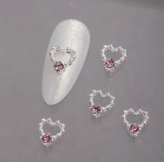 Silver Heart with Pink Rhinestone