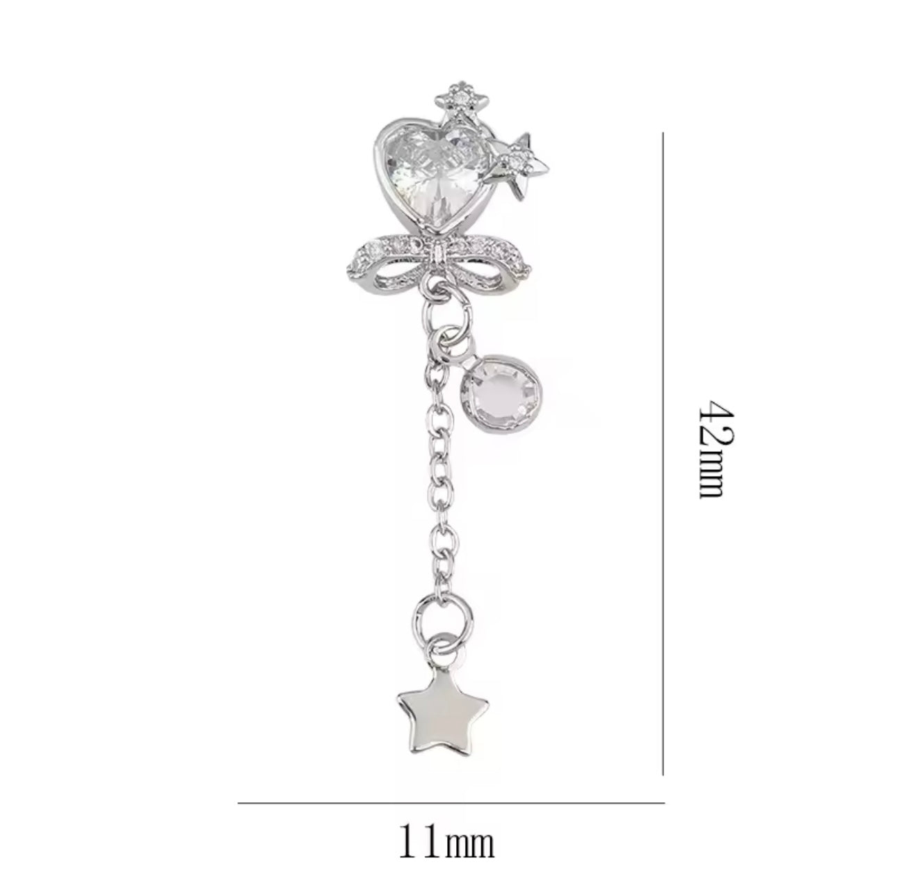 Clear Rhinestone Silver Heart with Star Dangle