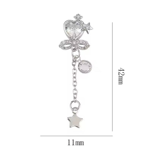 Clear Rhinestone Silver Heart with Star Dangle