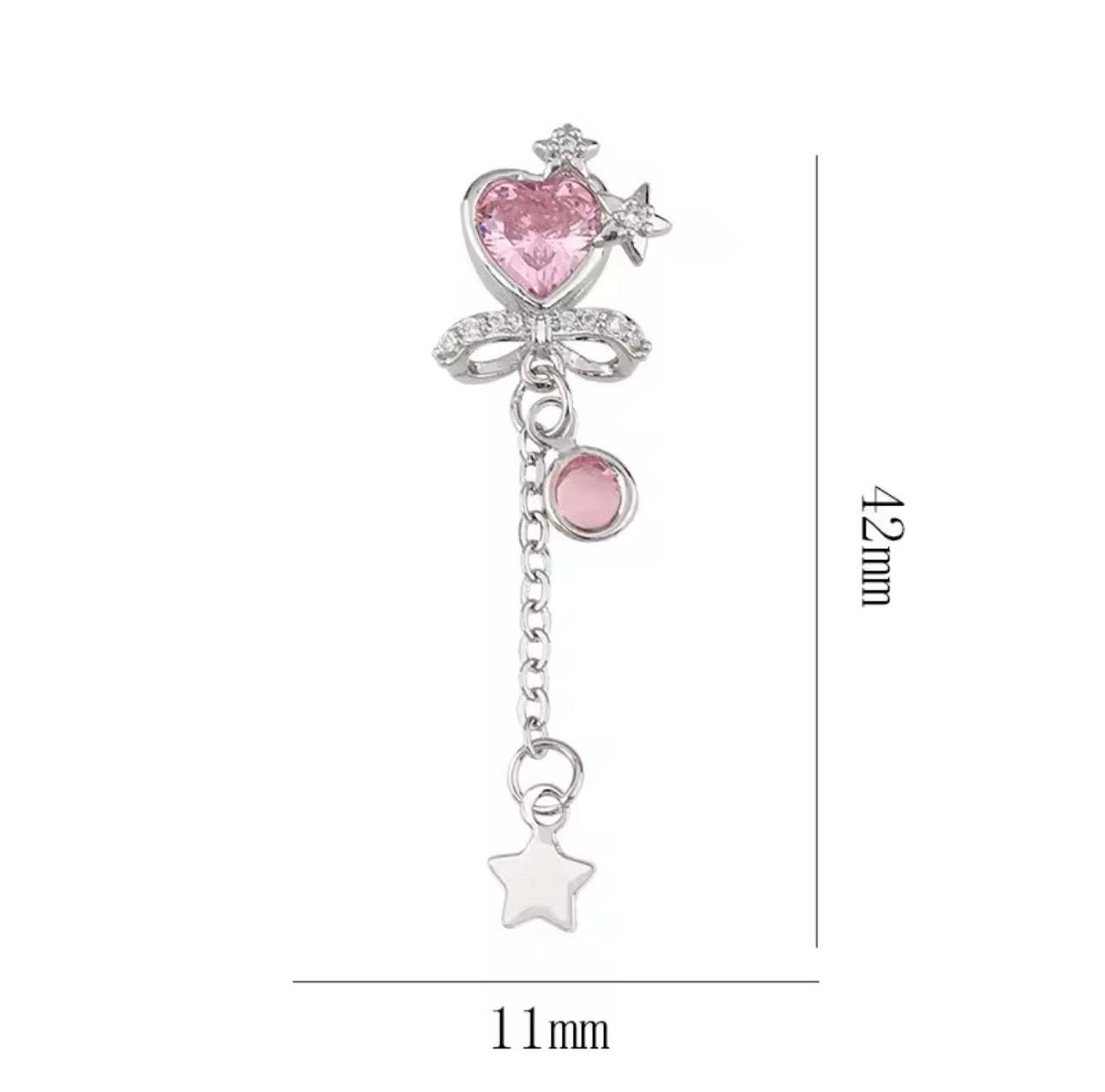 Pink Rhinestone Silver Heart with Star Dangle
