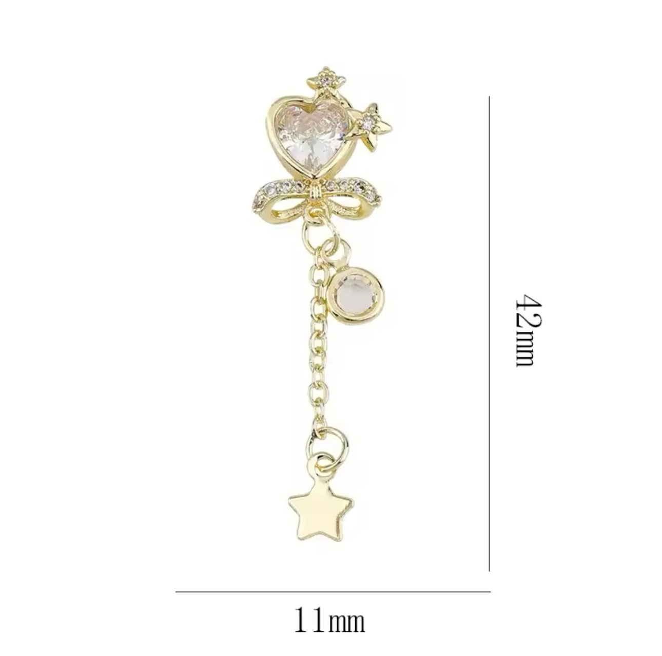Clear Rhinestone Gold Heart with Star Dangle