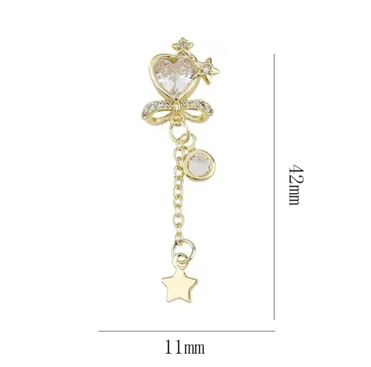 Clear Rhinestone Gold Heart with Star Dangle