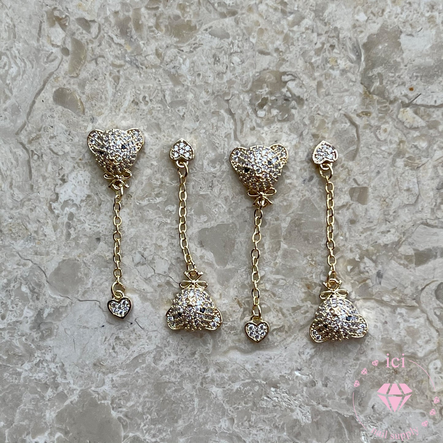 Bear with Heart Chain Dangle - Gold