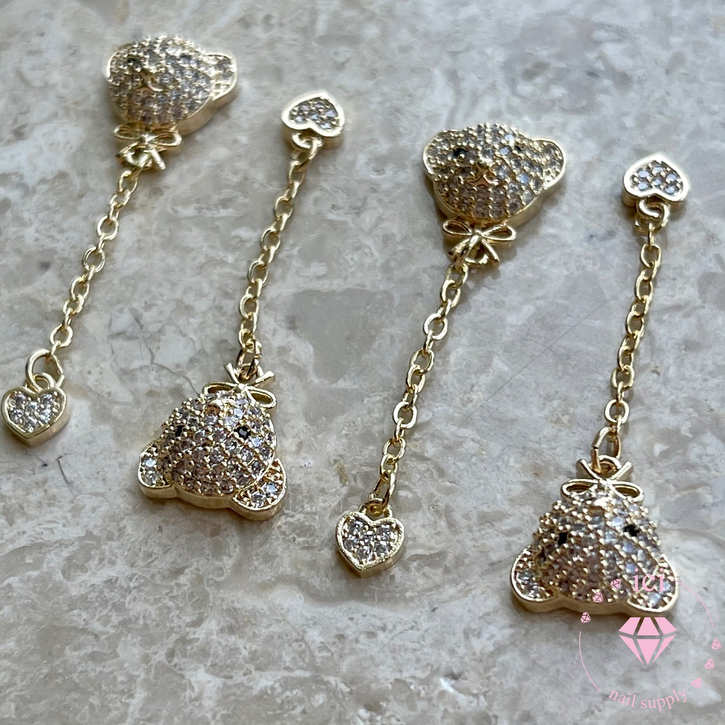 Bear with Heart Chain Dangle - Gold