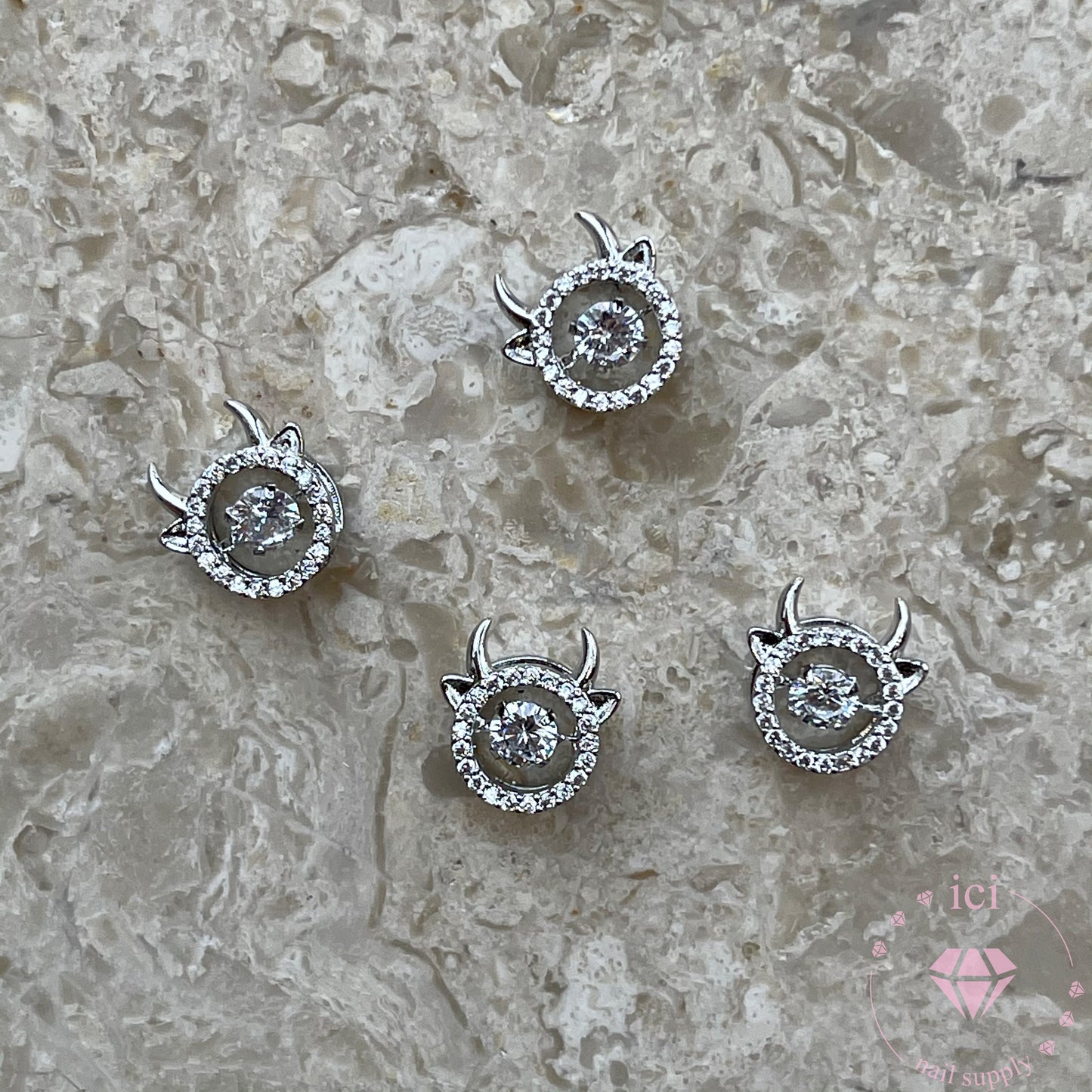 Ox with Floating Rhinestone - Silver