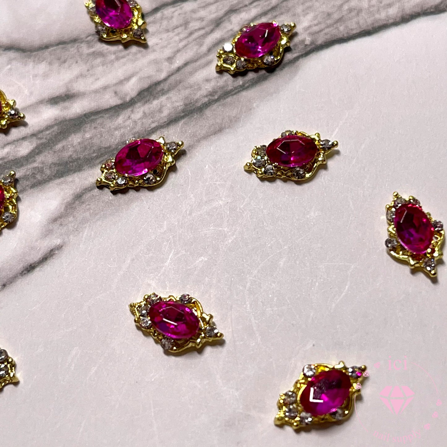 Fuchsia Oval with Gold Diamond Frame