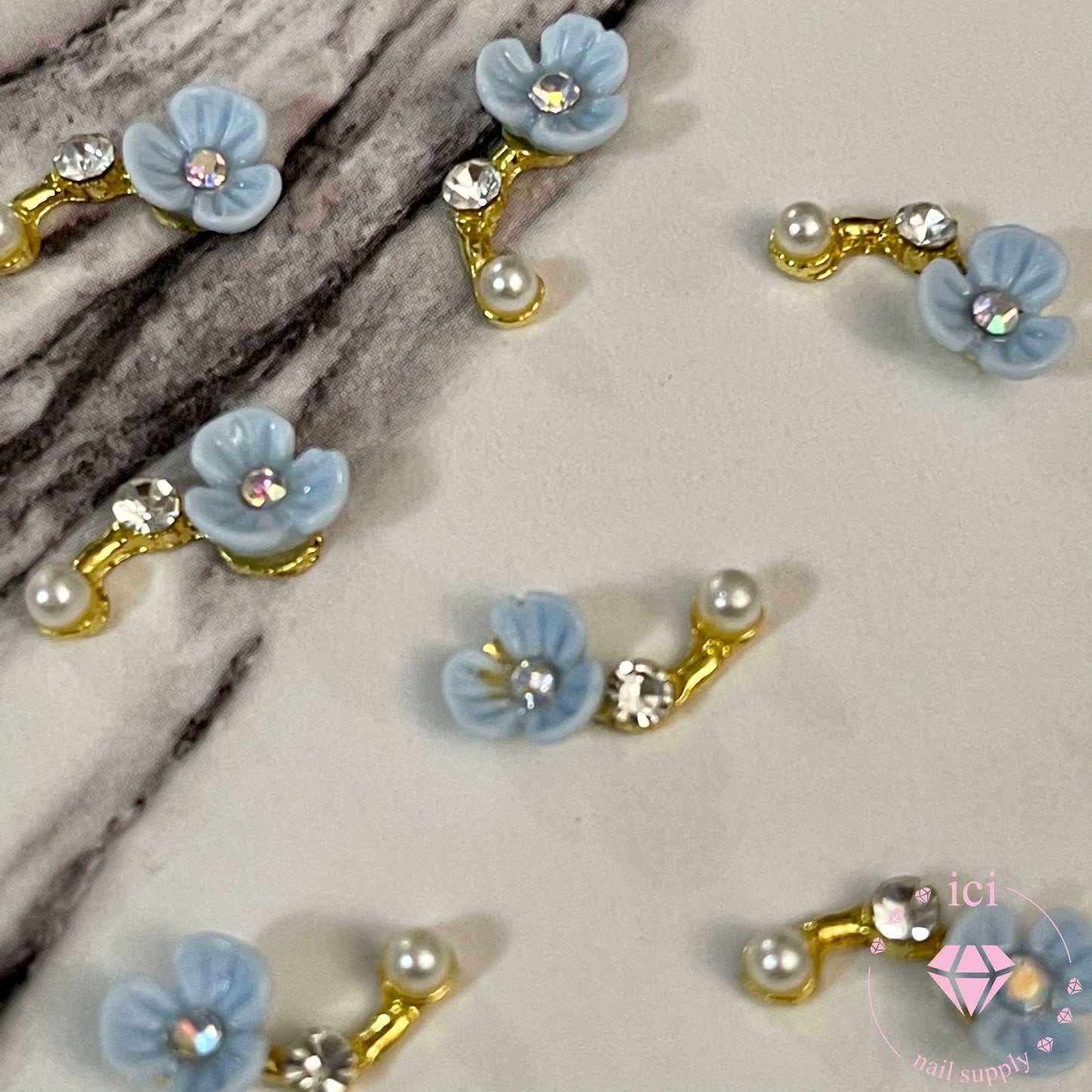 Blue Flowers with Gold Stem with Stones
