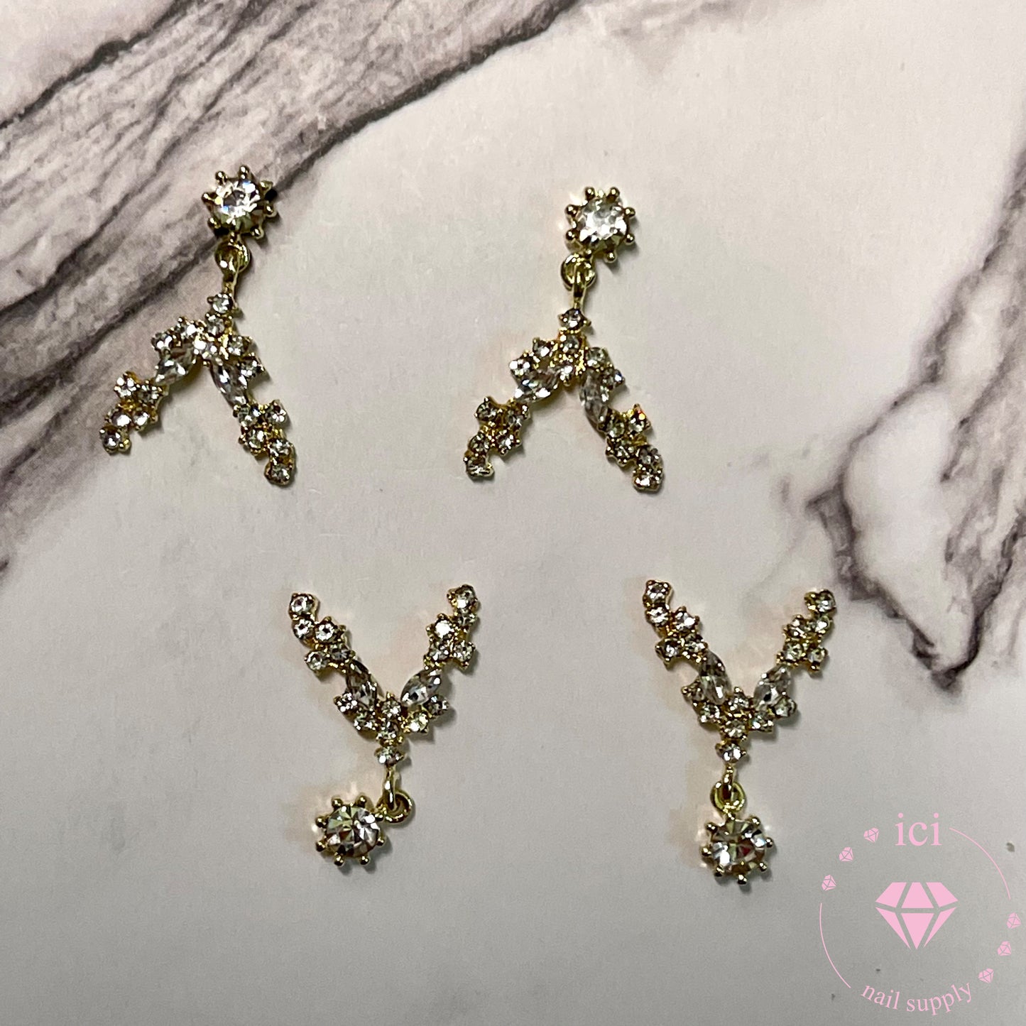 Full Nail V Charm with Dangle - Crystal