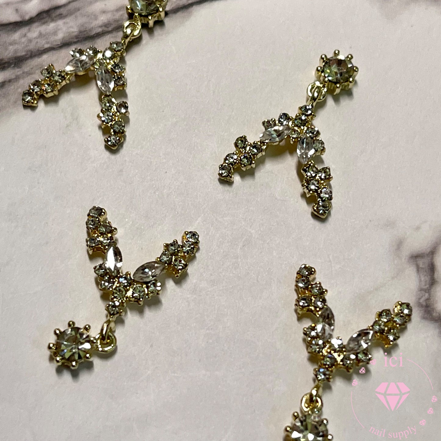 Full Nail V Charm with Dangle - Crystal