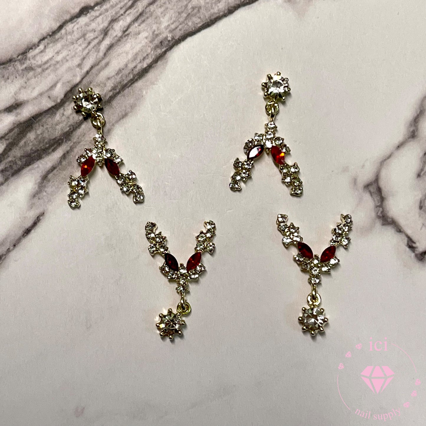 Full Nail V Charm with Dangle - Red