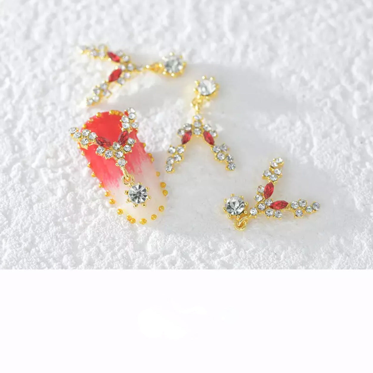 Full Nail V Charm with Dangle - Red