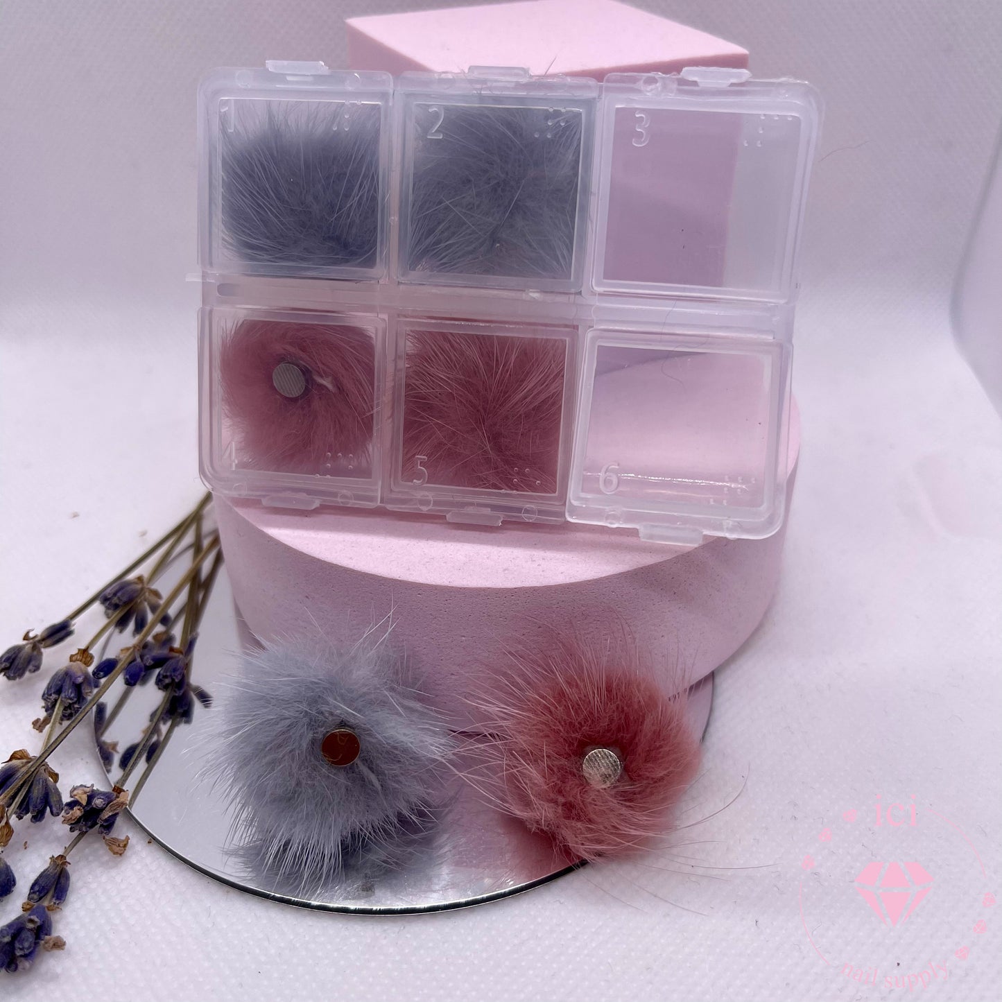 Pom Pom Set - Grey/Dark Pink