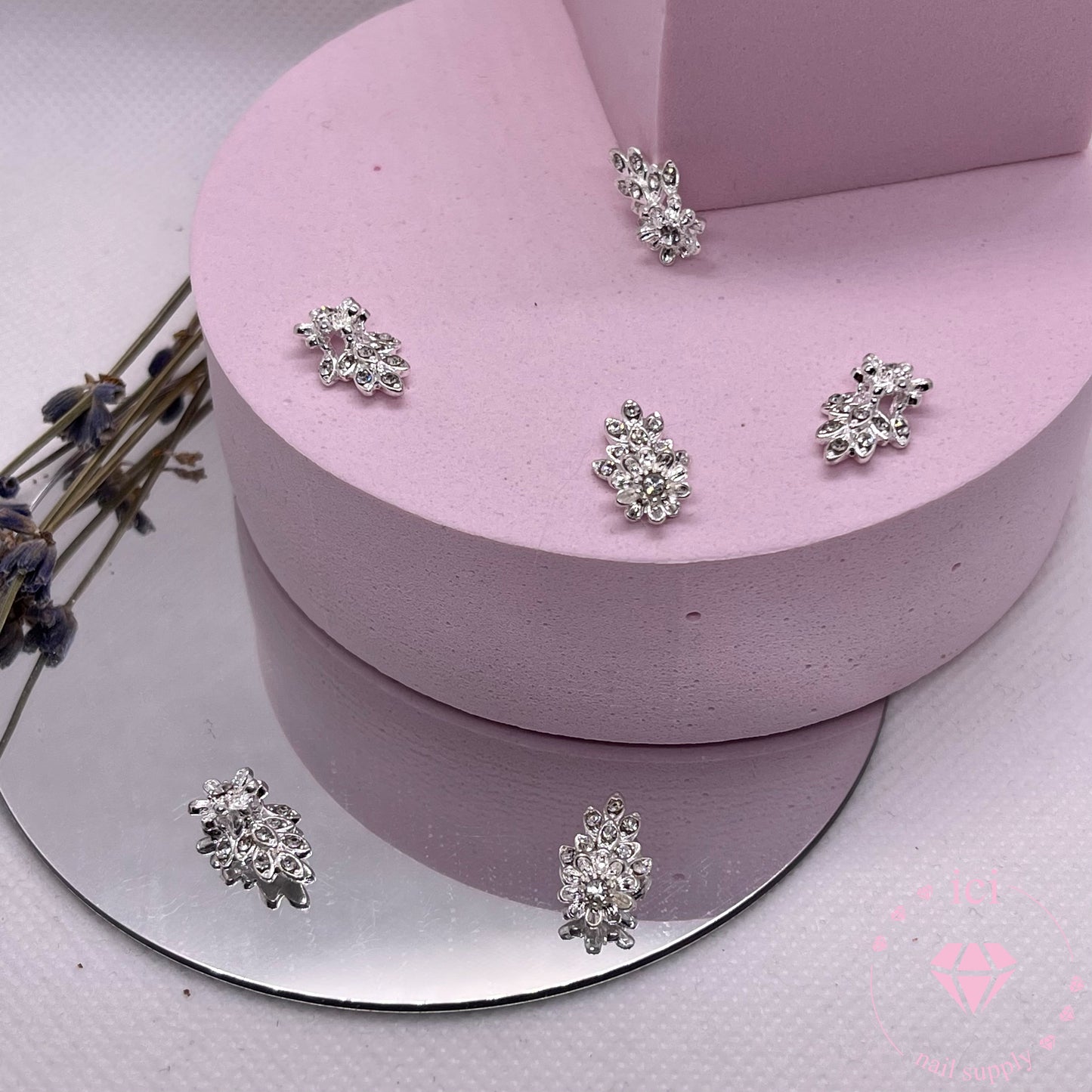 Silver Flower with Rhinestone Leaves