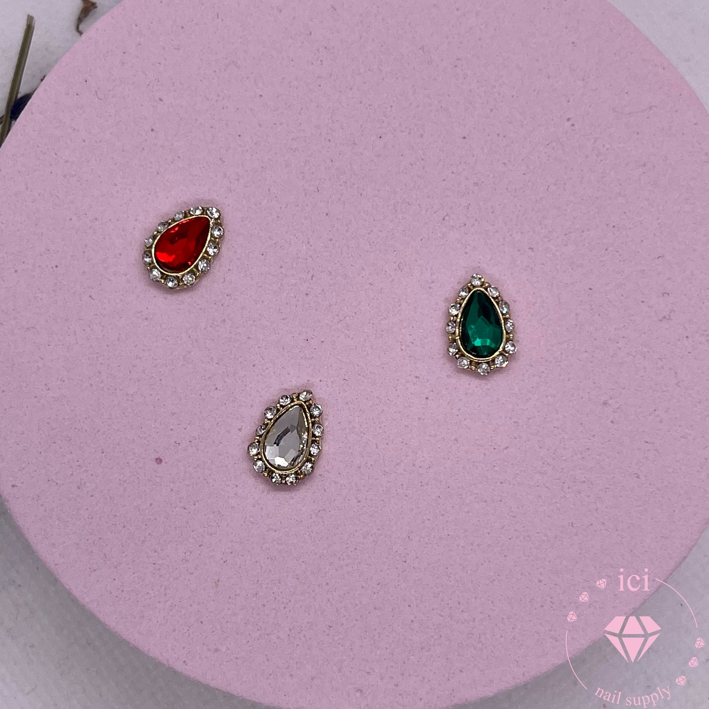 Round Teardrop with Rhinestone Frame