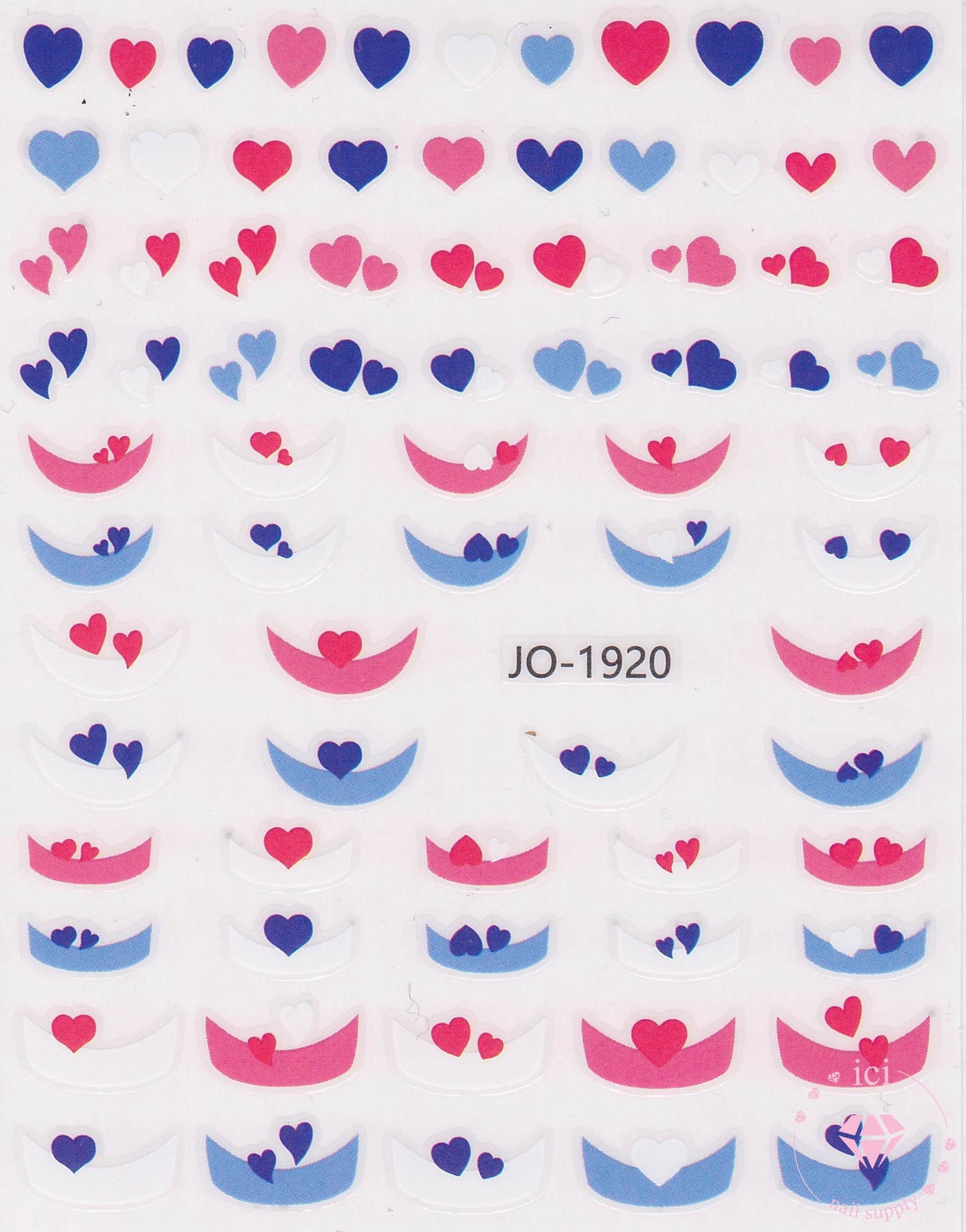 Blue and Pink French Tip Hearts