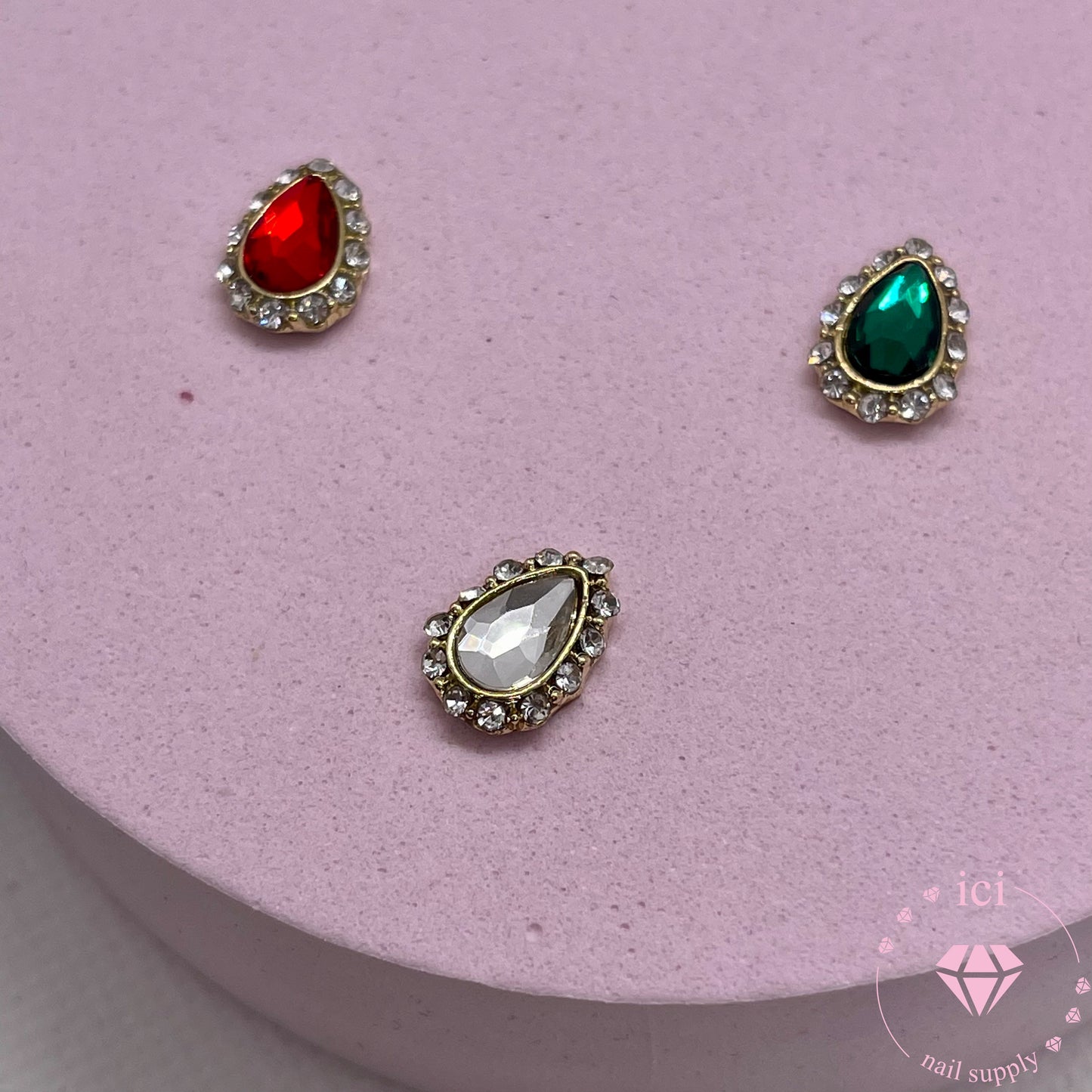 Round Teardrop with Rhinestone Frame