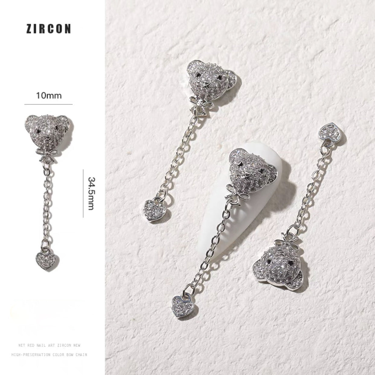 Bear with Heart Chain Dangle - Silver