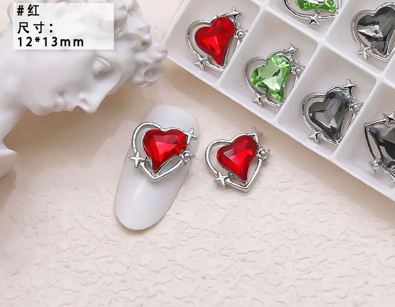 Heart Rhinestone with Silver Outline - Red