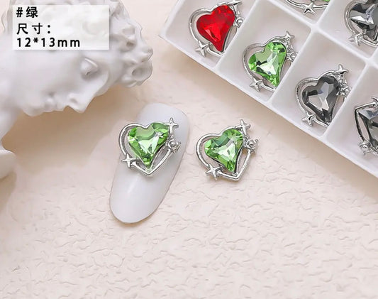 Heart Rhinestone with Silver Outline - Green