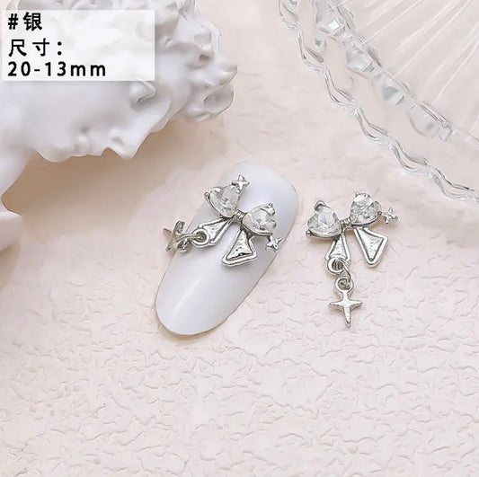 Rhinestone bow with Star Dangle - Silver/Crystal