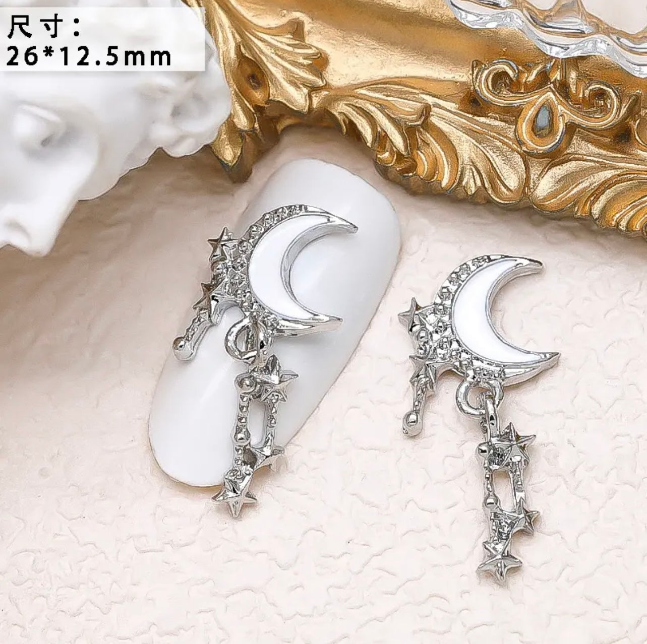 Moon with Star Dangle - White