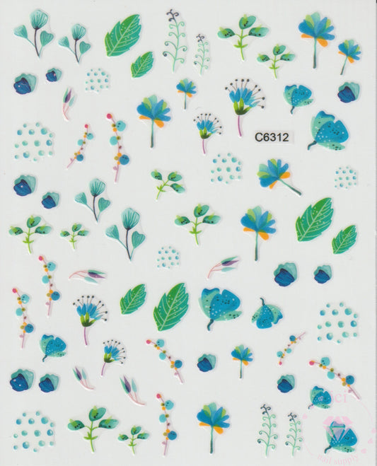 Assorted Blue and Green Flowers