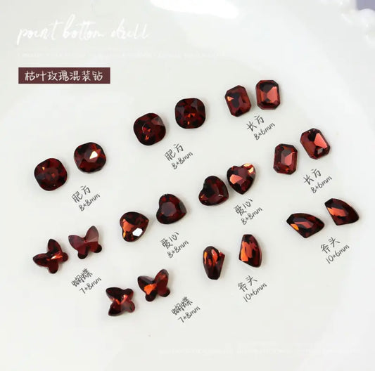 5 Shapes Assorted Rhinestone - Burgundy