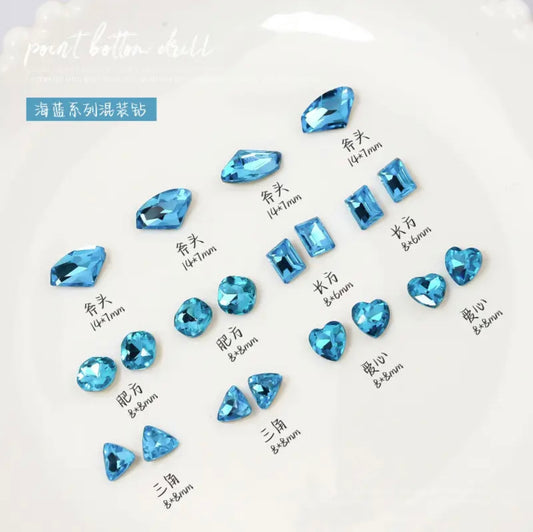 5 Shapes Assorted Rhinestone - Light Blue