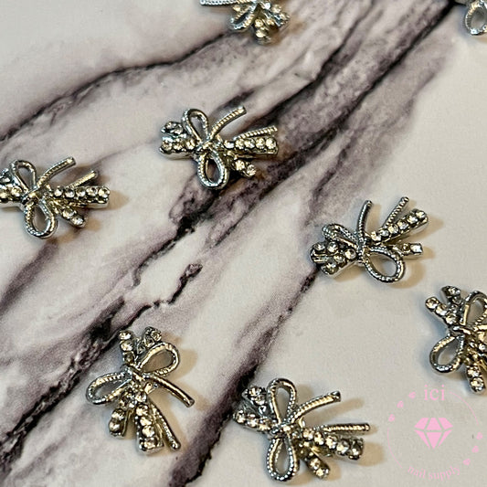 Silver Ribbon Bow with Stones