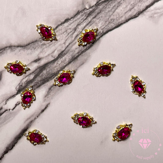 Fuchsia Oval with Gold Diamond Frame