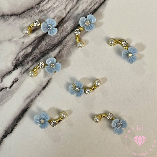 Blue Flowers with Gold Stem with Stones