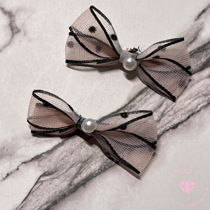 Fabric Bow - Pink with Black Dots