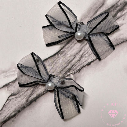 Fabric Bow - White with Black Dots