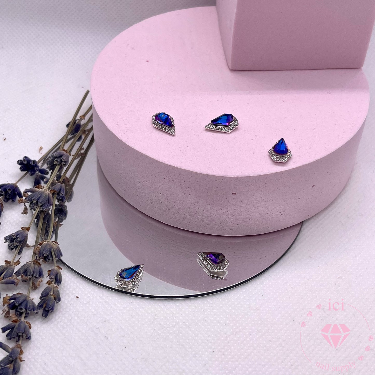 AB Blue Rhinestone Hexagon Teardrop