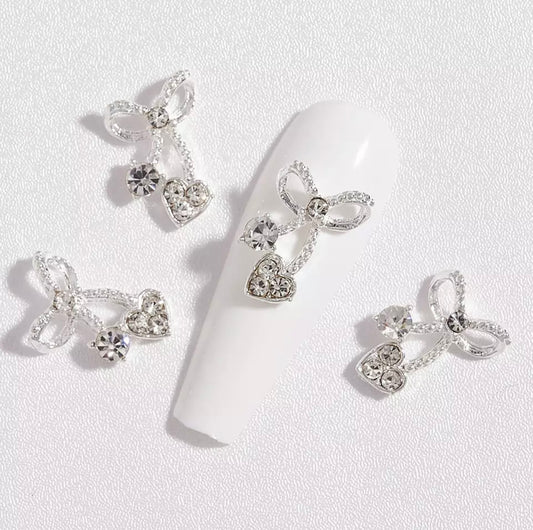 Silver Bow with Heart Ends