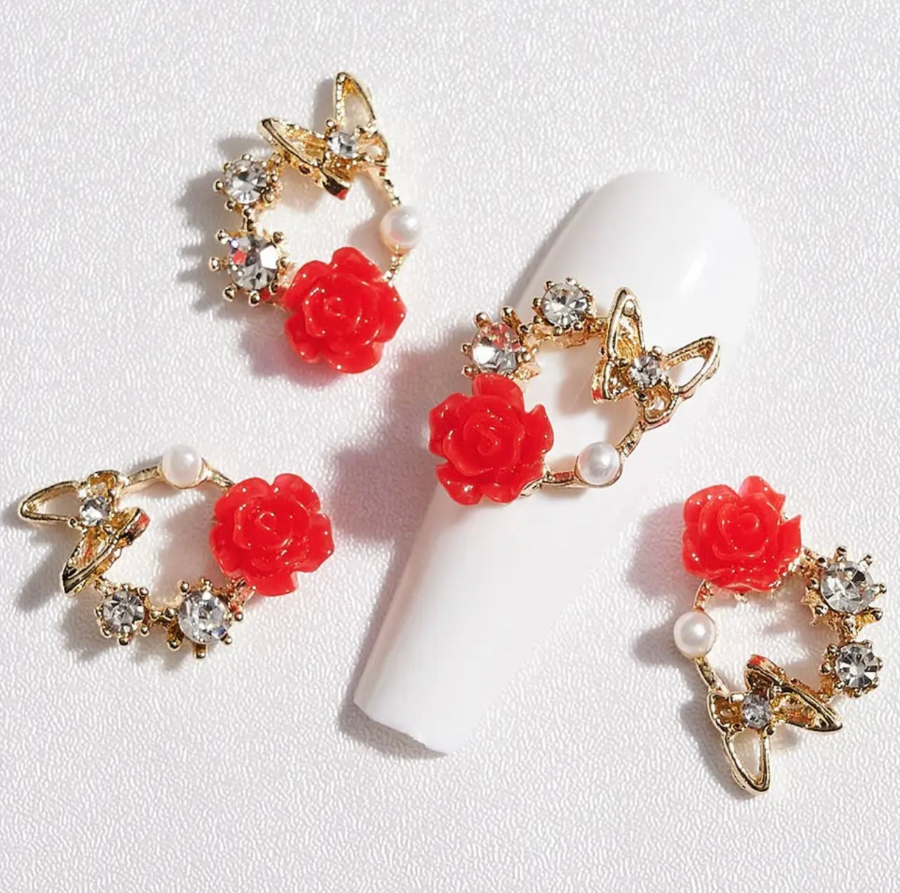 Butterfly Ring with Red Rose