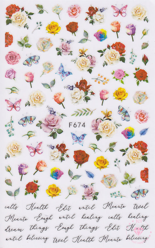 Colourful Roses and Butterflies